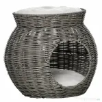 PawHut Cos pentru Pisici din rattan PE cu 2 Niveluri cu Perne de Plus Lavabile, Φ50x43.5cm - Gri Inchis