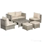 Outsunny Living pentru gradina din Rattan PE din 8 Piese , Gri si Bej