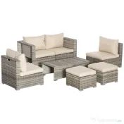 Outsunny Living pentru gradina din Rattan PE din 8 Piese , Gri si Bej