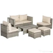 Outsunny Living pentru gradina din Rattan PE din 8 Piese , Gri si Bej