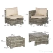 Outsunny Living pentru gradina din Rattan PE din 8 Piese , Gri si Bej