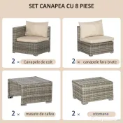 Outsunny Living pentru gradina din Rattan PE din 8 Piese , Gri si Bej