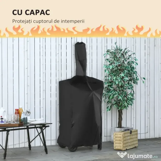 Outsunny Cuptor Portabil cu Cărbune pentru Pizza și Barbecue, Cuptor cu Lemne, Coș de Fum și Raft Inferior, 63x54x161 cm, Negru | Aosom Romania