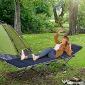 Pat pliabil de camping Outsunny, cu saltea, perna si husa de transport, 188x64.5x53cm, albastru | Aosom Romania