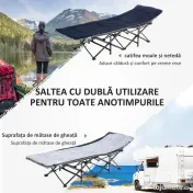 Pat pliabil de camping Outsunny, cu saltea, perna si husa de transport, 188x64.5x53cm, albastru | Aosom Romania