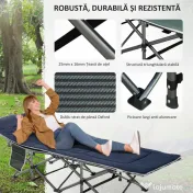 Pat pliabil de camping Outsunny, cu saltea, perna si husa de transport, 188x64.5x53cm, albastru | Aosom Romania