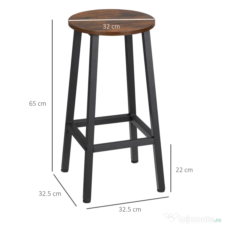 Set 2 scaune de bar HOMCOM, suport pentru picioare, maro rustic | Aosom Romania