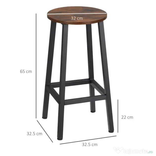 Set 2 scaune de bar HOMCOM, suport pentru picioare, maro rustic | Aosom Romania