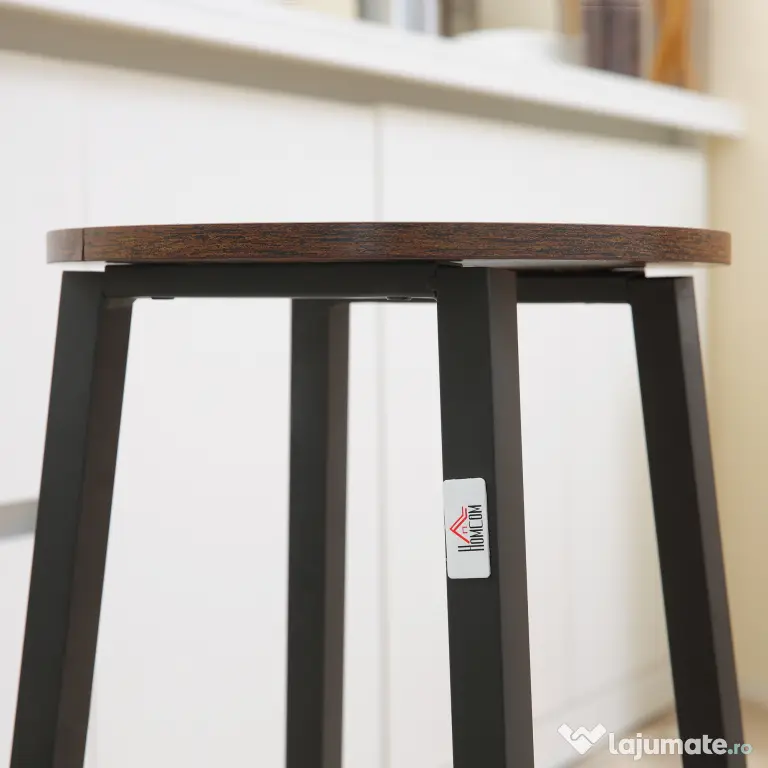 Set 2 scaune de bar HOMCOM, suport pentru picioare, maro rustic | Aosom Romania