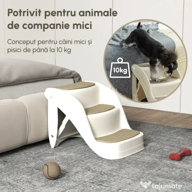 PawHut Scară Pliabilă 3 Trepte Antiderapante pentru Câini, din Polipropilenă, Bej | Aosom Romania