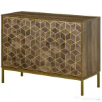 Dulap de decor modern HOMCOM, bufet de depozitare cu 2 usi si picioare din otel auriu, pentru living, sufragerie