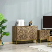 Dulapuri Bucătărie Dulap Cu Uși Anti-Rasturnare, Picioare Otel Auriu, Capacitate Mare, Pentru Bucătărie, Living, Sufragerie | Aosom Romania 