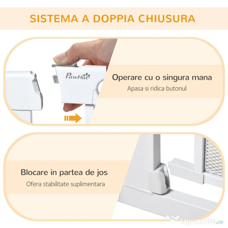 PawHut Barieră de Securitate Autoînchidere pentru Uși și Scări, Poartă de Protecție pentru Animale, Reglabilă 75-103 cm, Alb | Aosom Romania