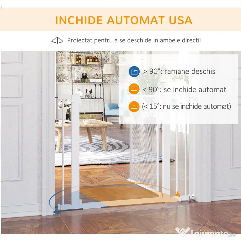 PawHut Barieră de Securitate Autoînchidere pentru Uși și Scări, Poartă de Protecție pentru Animale, Reglabilă 75-103 cm, Alb | Aosom Romania