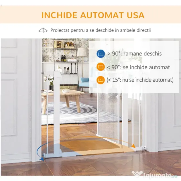 PawHut Barieră de Securitate Autoînchidere pentru Uși și Scări, Poartă de Protecție pentru Animale, Reglabilă 75-103 cm, Alb | Aosom Romania