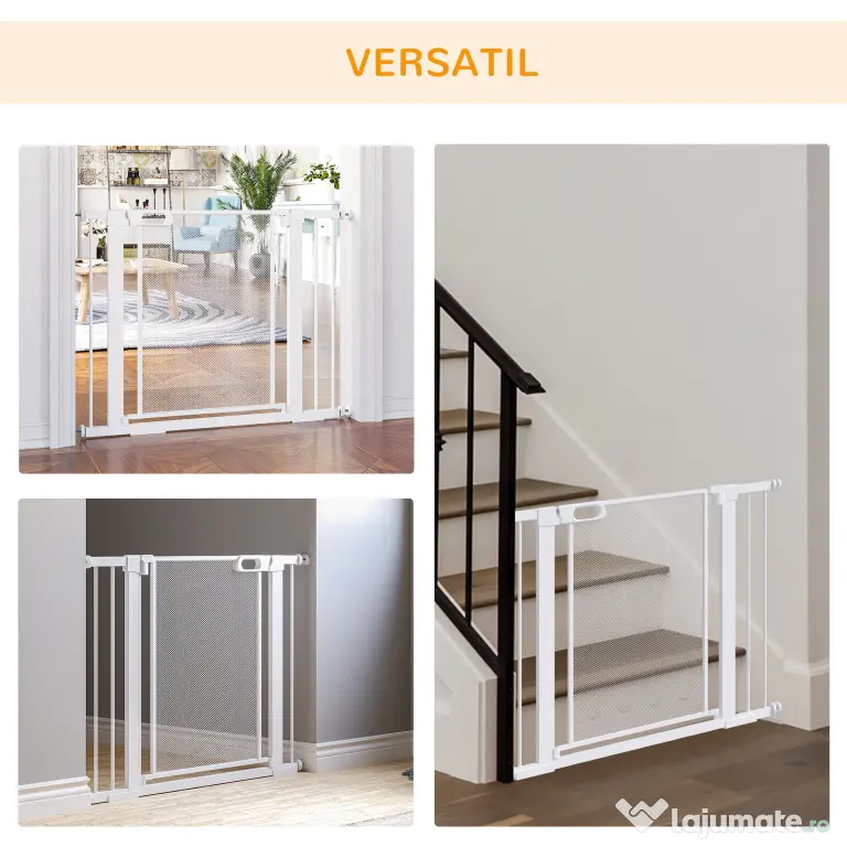 PawHut Barieră de Securitate Autoînchidere pentru Uși și Scări, Poartă de Protecție pentru Animale, Reglabilă 75-103 cm, Alb | Aosom Romania