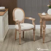 HOMCOM Scaun de sufragerie, stil clasic, tapițat, cu husă din material textil, 56x56x96cm, alb crem 