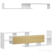 HOMCOM Dulap TV cu Raft de Perete, Rafturi Deschise și Dulăpior din Lemn, Mobilier TV Modern, 153,6x25x42 cm, Alb | Aosom Romania