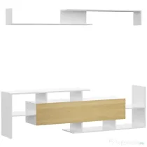 HOMCOM Dulap TV cu Raft de Perete, Rafturi Deschise și Dulăpior din Lemn, Mobilier TV Modern, 153,6x25x42 cm, Alb | Aosom Romania
