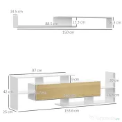 HOMCOM Dulap TV cu Raft de Perete, Rafturi Deschise și Dulăpior din Lemn, Mobilier TV Modern, 153,6x25x42 cm, Alb | Aosom Romania