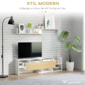 HOMCOM Dulap TV cu Raft de Perete, Rafturi Deschise și Dulăpior din Lemn, Mobilier TV Modern, 153,6x25x42 cm, Alb | Aosom Romania