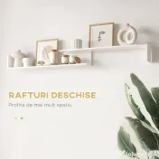 HOMCOM Dulap TV cu Raft de Perete, Rafturi Deschise și Dulăpior din Lemn, Mobilier TV Modern, 153,6x25x42 cm, Alb | Aosom Romania