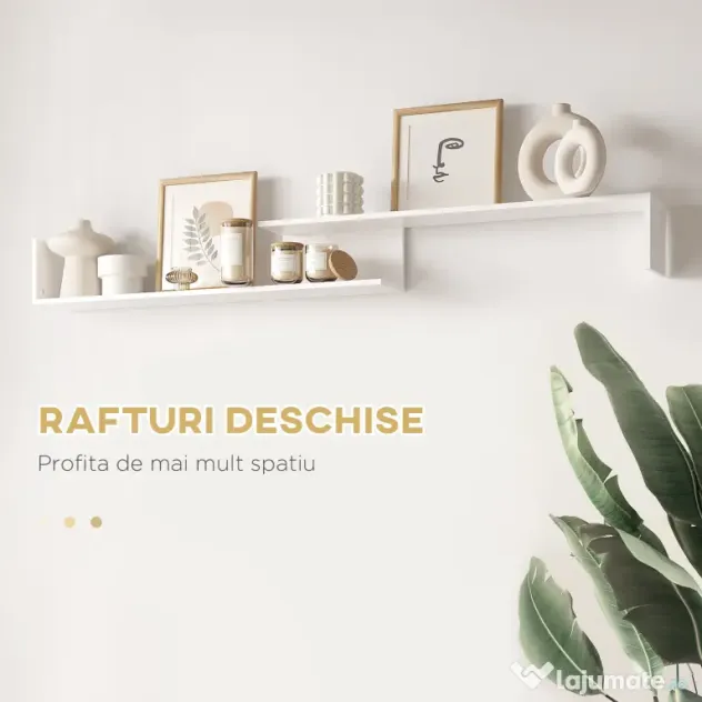 HOMCOM Dulap TV cu Raft de Perete, Rafturi Deschise și Dulăpior din Lemn, Mobilier TV Modern, 153,6x25x42 cm, Alb | Aosom Romania