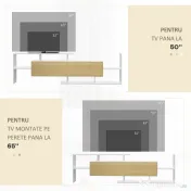 HOMCOM Dulap TV cu Raft de Perete, Rafturi Deschise și Dulăpior din Lemn, Mobilier TV Modern, 153,6x25x42 cm, Alb | Aosom Romania