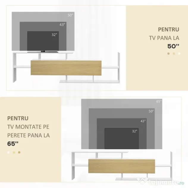 HOMCOM Dulap TV cu Raft de Perete, Rafturi Deschise și Dulăpior din Lemn, Mobilier TV Modern, 153,6x25x42 cm, Alb | Aosom Romania