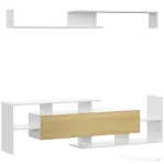 Homcom Mobilier TV 153,6×25×42 cm – Alb cu Rafturi si Dulap Perete