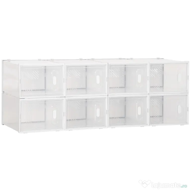 HOMCOM Mobilier pentru Încălțăminte cu Ventilație, 8 Cuburi din Plastic PP, Alb și Transparent, 28x36x21cm, Design Modern | Aosom Romania