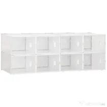 HOMCOM Mobilier pentru Încălțăminte cu Ventilație, 8 Cuburi din Plastic PP, Alb și Transparent, 28x36x21cm, Design Modern | Aosom Romania
