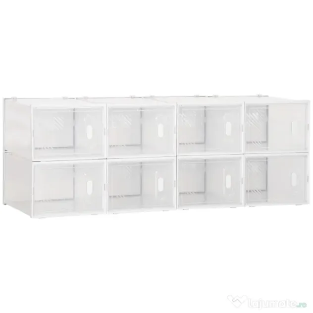 HOMCOM Mobilier pentru Încălțăminte cu Ventilație, 8 Cuburi din Plastic PP, Alb și Transparent, 28x36x21cm, Design Modern | Aosom Romania