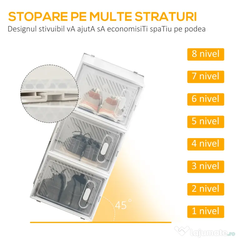 HOMCOM Mobilier pentru Încălțăminte cu Ventilație, 8 Cuburi din Plastic PP, Alb și Transparent, 28x36x21cm, Design Modern | Aosom Romania