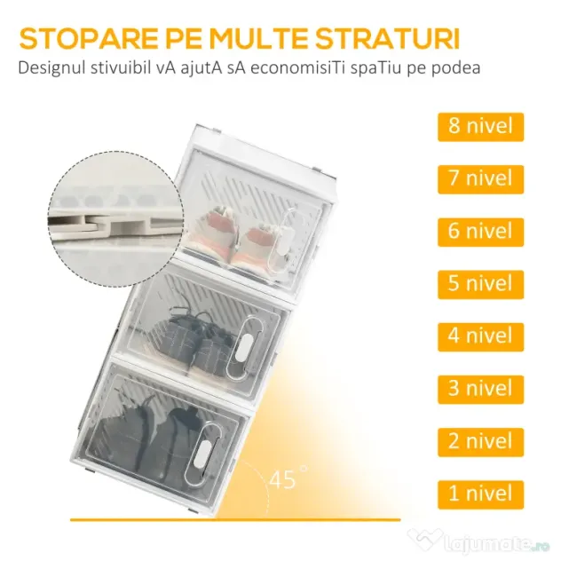 HOMCOM Mobilier pentru Încălțăminte cu Ventilație, 8 Cuburi din Plastic PP, Alb și Transparent, 28x36x21cm, Design Modern | Aosom Romania