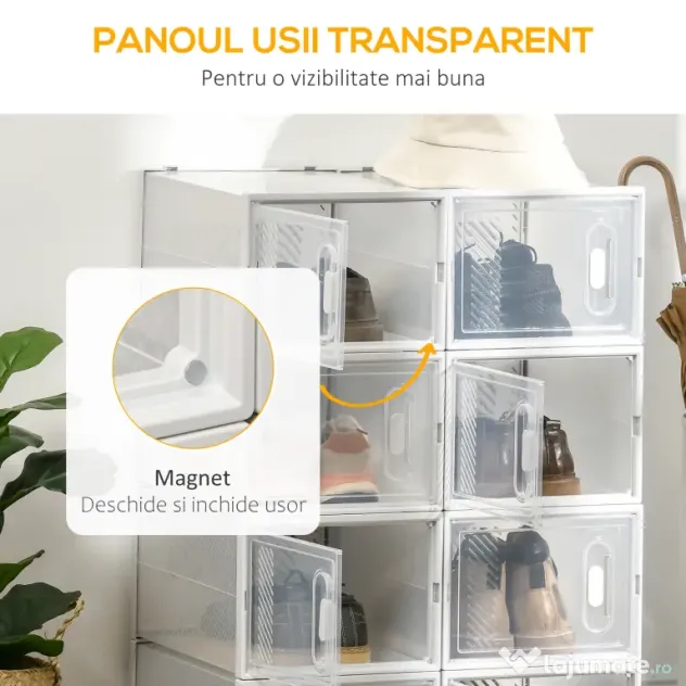 HOMCOM Mobilier pentru Încălțăminte cu Ventilație, 8 Cuburi din Plastic PP, Alb și Transparent, 28x36x21cm, Design Modern | Aosom Romania