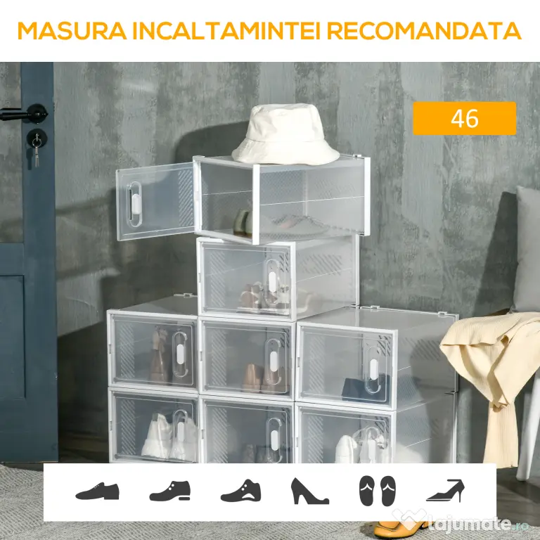 HOMCOM Mobilier pentru Încălțăminte cu Ventilație, 8 Cuburi din Plastic PP, Alb și Transparent, 28x36x21cm, Design Modern | Aosom Romania