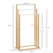 HOMCOM Suport pentru prosoape din bambus cu 3 bare, suport pentru prosoape pe trei niveluri care economiseste spatiu pentru baie si spalatorie, natural