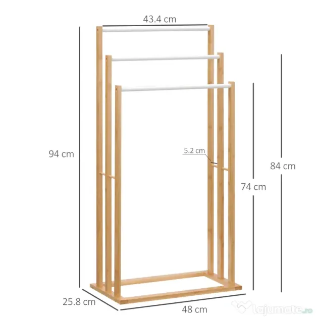 HOMCOM Suport Prosoape din Bambus cu 3 Nivele Design Modern Economisitor de Spațiu pentru Baie sau Bucătărie | Aosom Romania