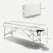 Homcom Masa Masaj Profesionala – Aluminiu Pliabila 215×60 cm Alb 