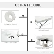 Homcom Masa Masaj Profesionala – Aluminiu Pliabila 215×60 cm Alb 