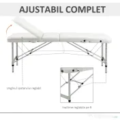Homcom Masa Masaj Profesionala – Aluminiu Pliabila 215×60 cm Alb 