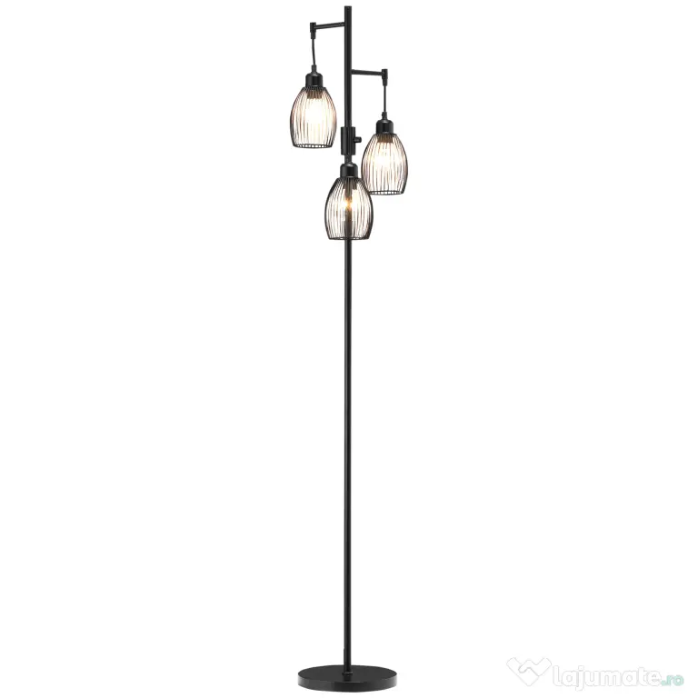 HOMCOM Lampadar Industrial cu 3 Abajururi și Intensitate Regulabilă, 30x30x170.5 cm, Negru | Aosom Romania