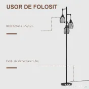 HOMCOM Lampadar Industrial cu 3 Abajururi și Intensitate Regulabilă, 30x30x170.5 cm, Negru | Aosom Romania 
