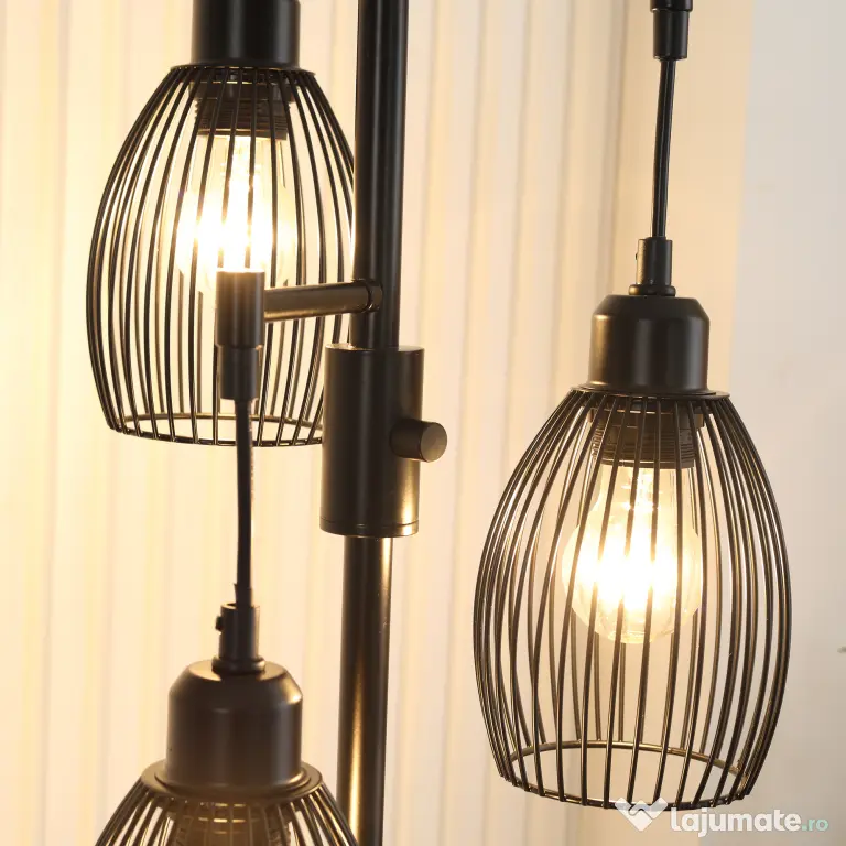 HOMCOM Lampadar Industrial cu 3 Abajururi și Intensitate Regulabilă, 30x30x170.5 cm, Negru | Aosom Romania