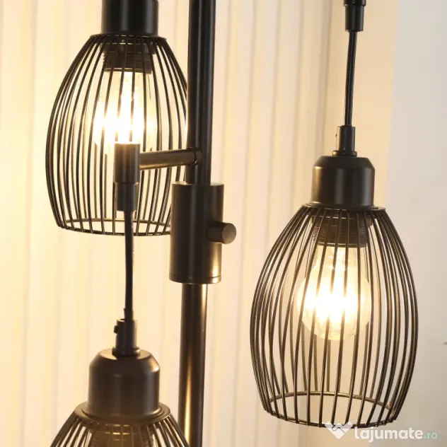 HOMCOM Lampadar Industrial cu 3 Abajururi și Intensitate Regulabilă, 30x30x170.5 cm, Negru | Aosom Romania