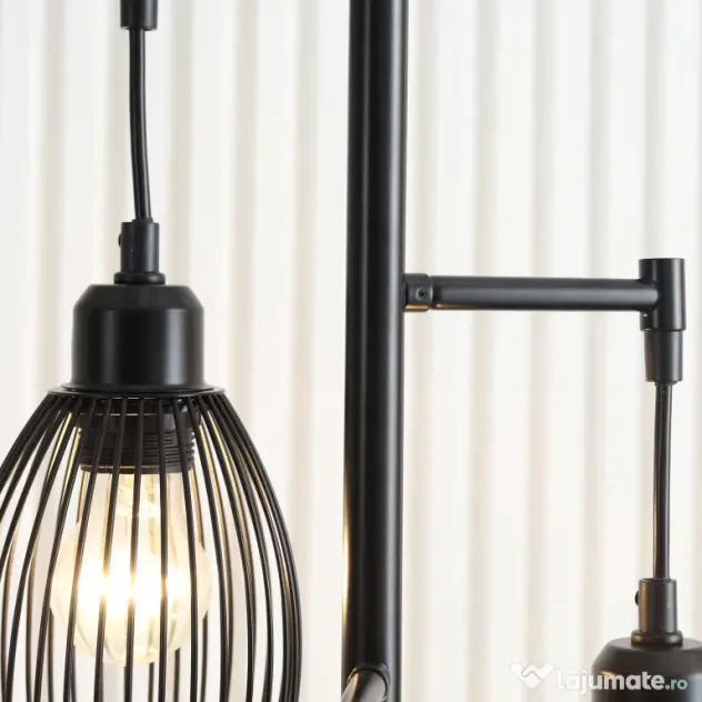 HOMCOM Lampadar Industrial cu 3 Abajururi și Intensitate Regulabilă, 30x30x170.5 cm, Negru | Aosom Romania