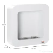 HOMCOM Semineu cu bioetanol montat pe perete , din metal, ardere de 2,5 ore, cu rezervor de 1 l si capac de 20 m², 48x18x48cm, alb