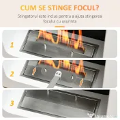 HOMCOM Semineu cu bioetanol montat pe perete , din metal, ardere de 2,5 ore, cu rezervor de 1 l si capac de 20 m², 48x18x48cm, alb