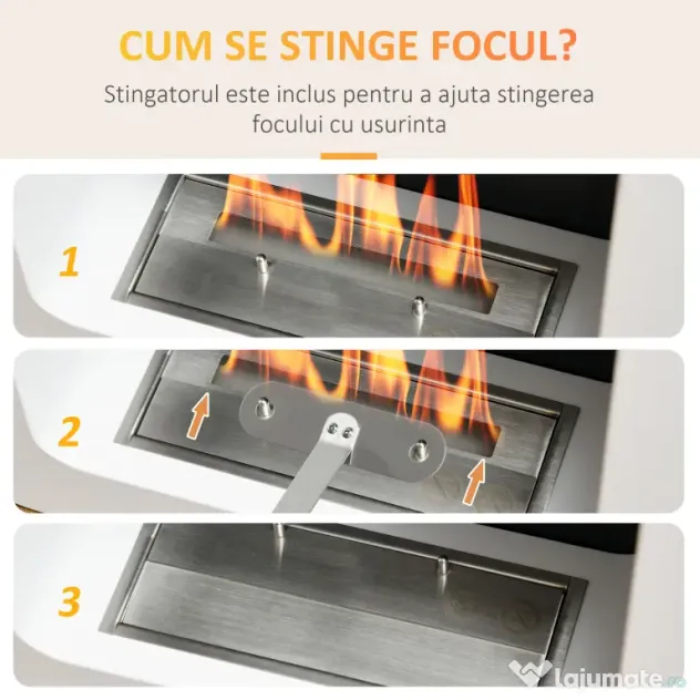 HOMCOM Semineu cu bioetanol montat pe perete , din metal, ardere de 2,5 ore, cu rezervor de 1 l si capac de 20 m², 48x18x48cm, alb